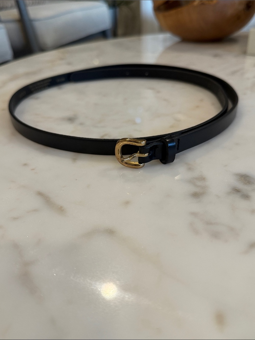 J.Crew Black Italian Leather Belt Gold Buckle Size L